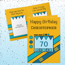 Cartão Feliz aniversário 70 hoje adicione o nome amarelo 