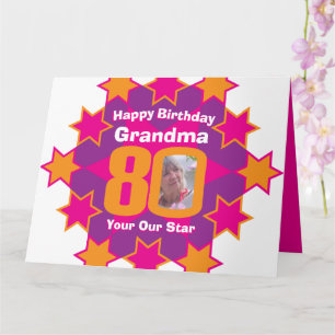 Cartão Feliz aniversário, 80 estrelas cor-de-rosa, foto d