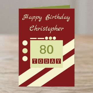 Cartão Feliz aniversário 80 hoje adicionar nome burgundy