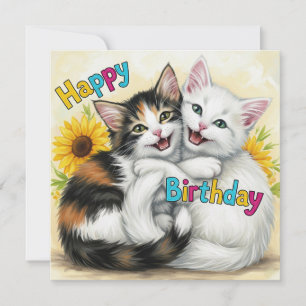 Cartão Feliz Aniversário Abraçando Gatos