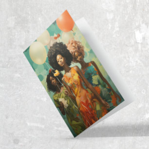 Cartão Feliz Aniversário Africano Mulheres Balões