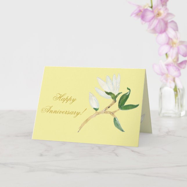 Cartão Feliz aniversário | Amarelo Elegante Magnolia Bran (Orquídea)