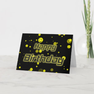 Cartão Feliz Aniversário Amarelo Negra Smiley