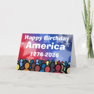 Cartão Feliz Aniversário América 1776 a 2026