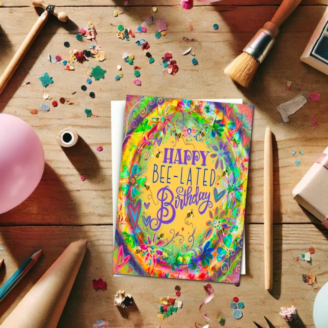 Cartão Feliz Aniversário Aniversário Atrasado Floral Boni (Criador carregado)