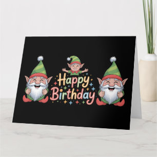 Cartão Feliz Aniversário ao Design de Gnome e Elfo
