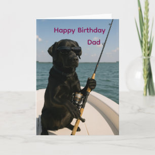 Cartão Feliz aniversário ao papai, Labrador preto pescand