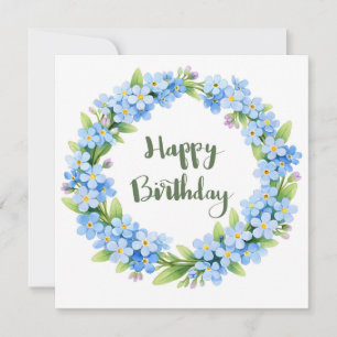 Cartão Feliz Aniversário Aquarela Flores de Não Me Esqueç