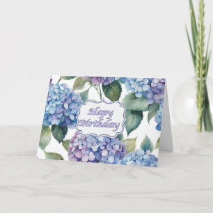 Cartão Feliz Aniversário Aquarela Flores Hydrangea