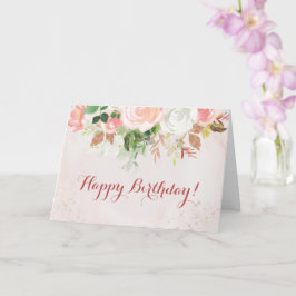 Cartão Feliz Aniversário Aquarela Rosa Floral