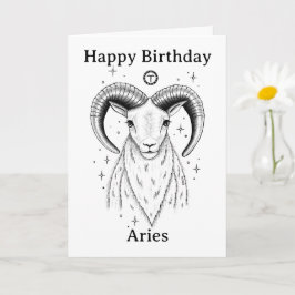 Cartão Feliz Aniversário Áries Carneiro Desenhado à Mão