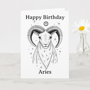 Cartão Feliz Aniversário Áries Carneiro Desenhado à Mão