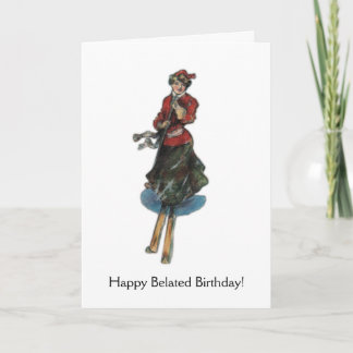 Cartão Feliz aniversário atrasado para uma Mulher Skier,