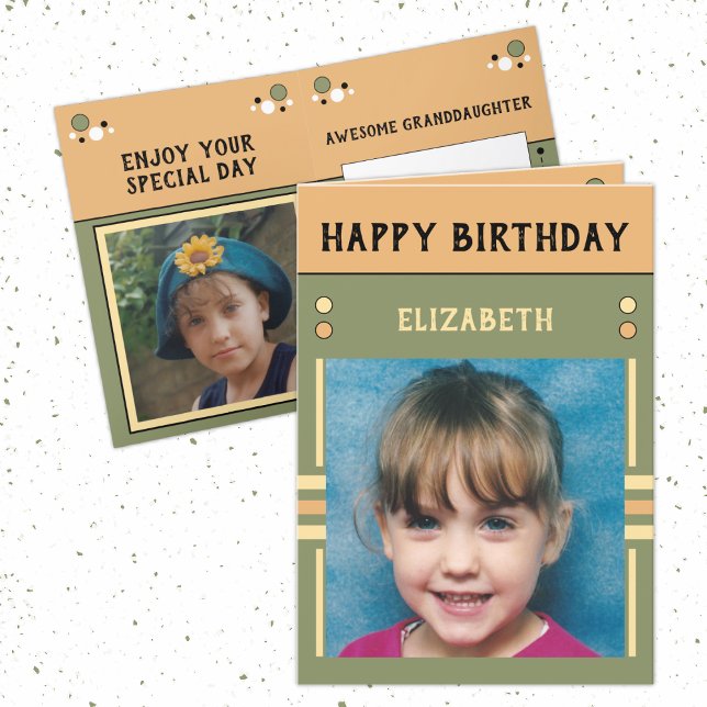 Cartão Feliz Aniversário Avô, nome da neta verde (Criador carregado)