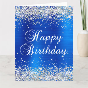 Cartão Feliz Aniversário Azul Real Brilho Prata