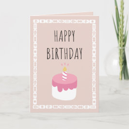 Cartão Feliz aniversário - azulejos mahjong e bolo rosa