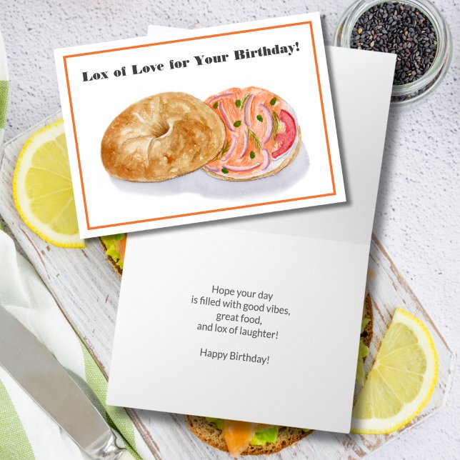 Cartão Feliz Aniversário Bagel de Aquarela com Lox (Criador carregado)