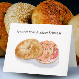 Cartão Feliz Aniversário Bagels de Aquarela Salmão Fumado