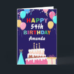 Cartão Feliz aniversário Balões de Bolo Marinho Azul<br><div class="desc">54.º Parabéns Coloridos Balões de 50 dias Gritam Marinho Azul com nome personalizado. Para mais personalização,  clique no botão "Personalizar" e use nossa ferramenta de design para modificar este modelo.</div>