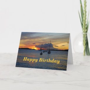 Cartão Feliz Aniversário Barcos à vela ao Sol
