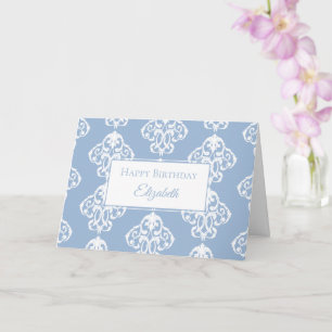 Cartão Feliz aniversário Barroco Branco Azul