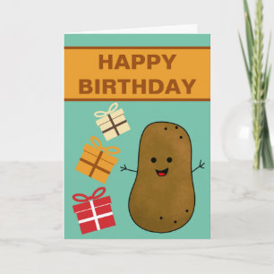 Cartão Feliz Aniversário Batata Com Presentes