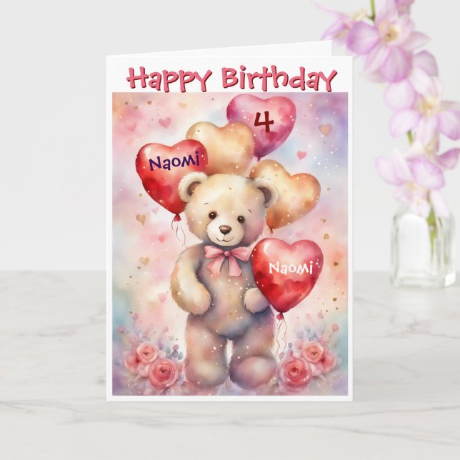 Cartão Feliz Aniversário Bear Adicione Nome e Idade da Ra (Orquídea)