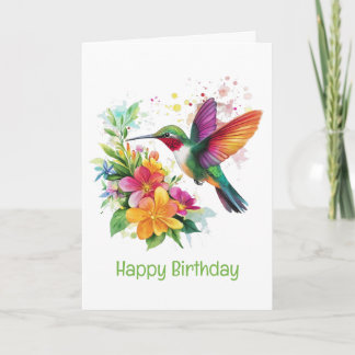Cartão Feliz Aniversário, Beija-flor Tropical