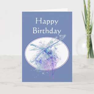 Cartão Feliz Aniversário Bela Libélula Azul Arte da Natur