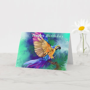 Cartão Feliz Aniversário - Belo Papagaio Colorido -
