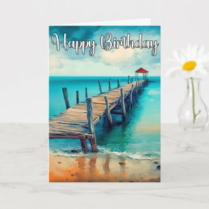 Cartão Feliz Aniversário Belo Pier Oceânico