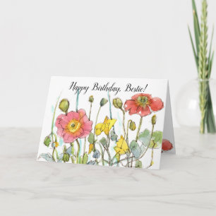 Cartão Feliz Aniversário Bestie Amigo Poppy Flores Selvag