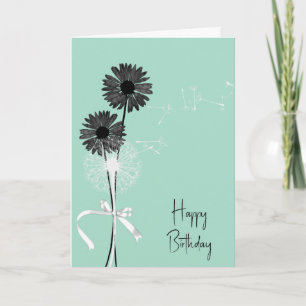 Cartão Feliz Aniversário Black Daisies e Dandelion