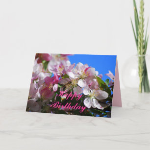 Cartão Feliz Aniversário, Blossomas de Maçã e Abelhas de