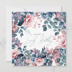 Cartão Feliz aniversário Bohemian Blue Garden Floral