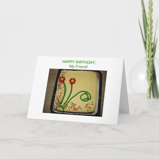 Cartão Feliz Aniversário, Bolo Amarelo (Frente)