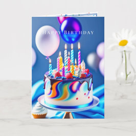 Cartão Feliz Aniversário Bolo Colorido Balões