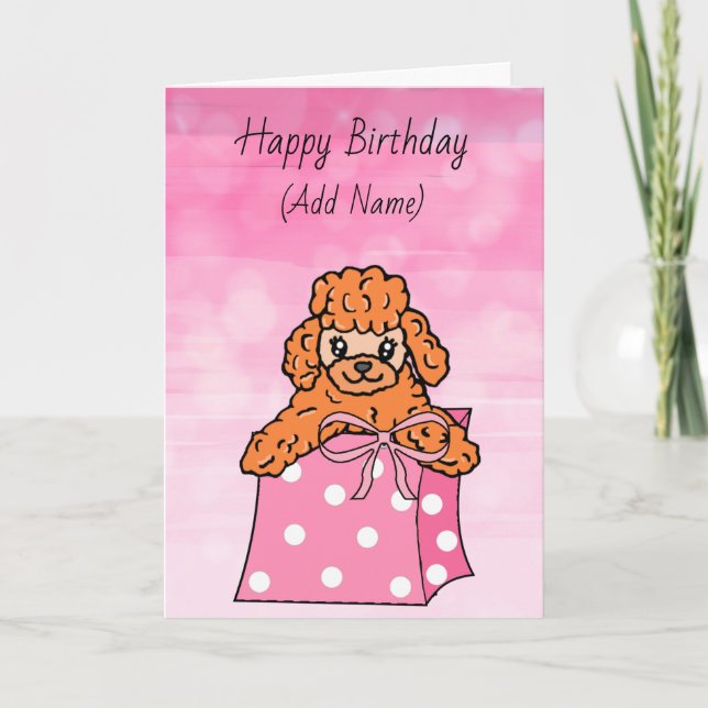 Cartão Feliz Aniversário, Bonita Mão Desenhada, Poodle (Frente)