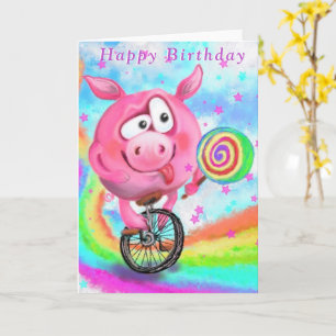 Cartão Feliz Aniversário - Bonito Ciclista Piggy Licenç