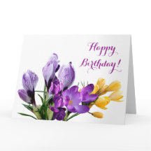 Feliz aniversário, bonito croco amarelo roxo flora