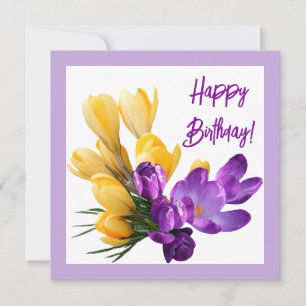 Cartão Feliz aniversário, bonito croco amarelo roxo flora
