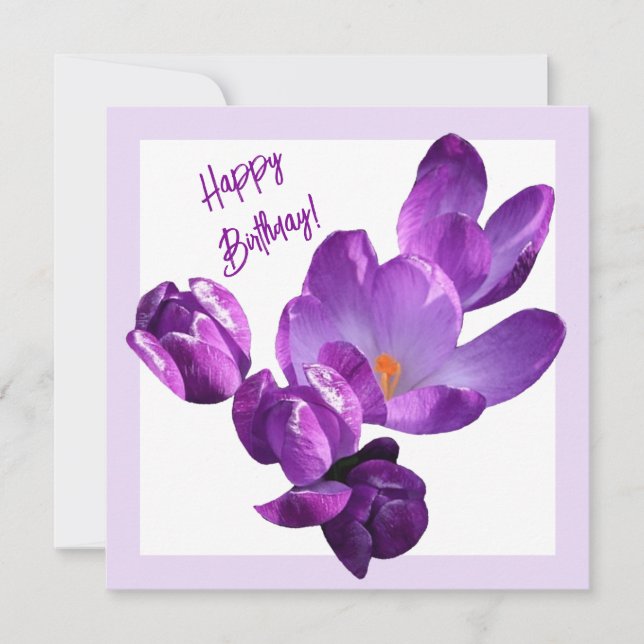 Cartão Feliz aniversário bonito floral roxo (Frente)