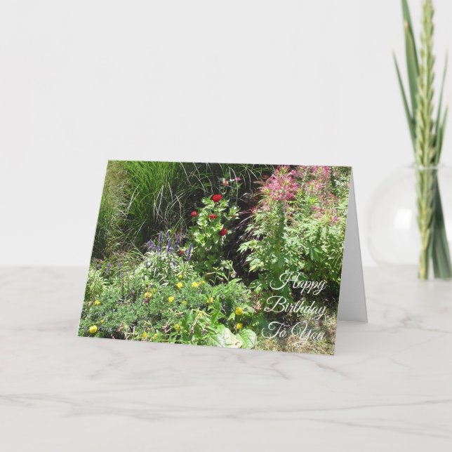 Cartão Feliz aniversário Bonito Flores Vermelhas e Amarel (Frente)