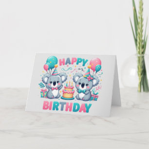 Cartão Feliz Aniversário Bonito Koala Bears