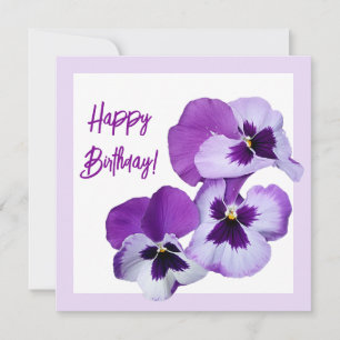 Cartão Feliz aniversário bonito Pansal Púrpura floral