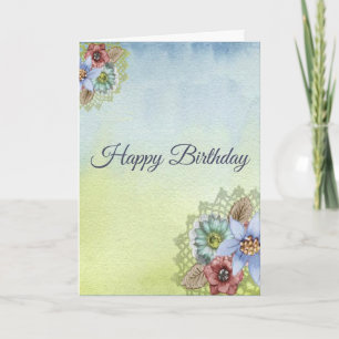Cartão Feliz Aniversário, Bonito Pastel Flores