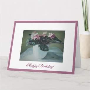 Cartão Feliz aniversário, bonito rosa, violeta floral, be