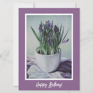 Cartão Feliz aniversário, bonito roxo, crocus floral