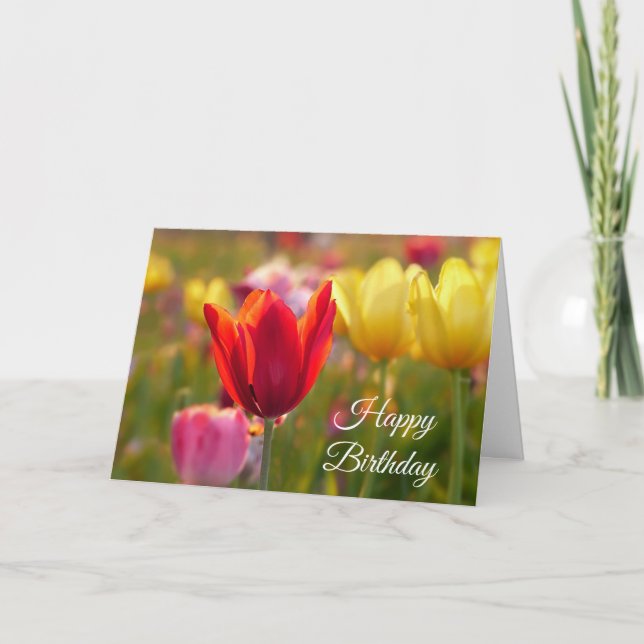Cartão Feliz Aniversário Bonito Tulipcard (Frente)