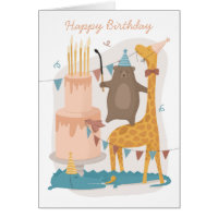 Feliz aniversário. Bons animais. Girafa de urso en